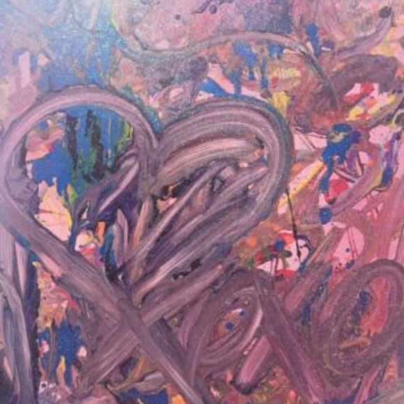 Handmade Original Pastel Abstract Love Painting on Wood Canvas LARGE 20 x 20 - Picture 5 of 6